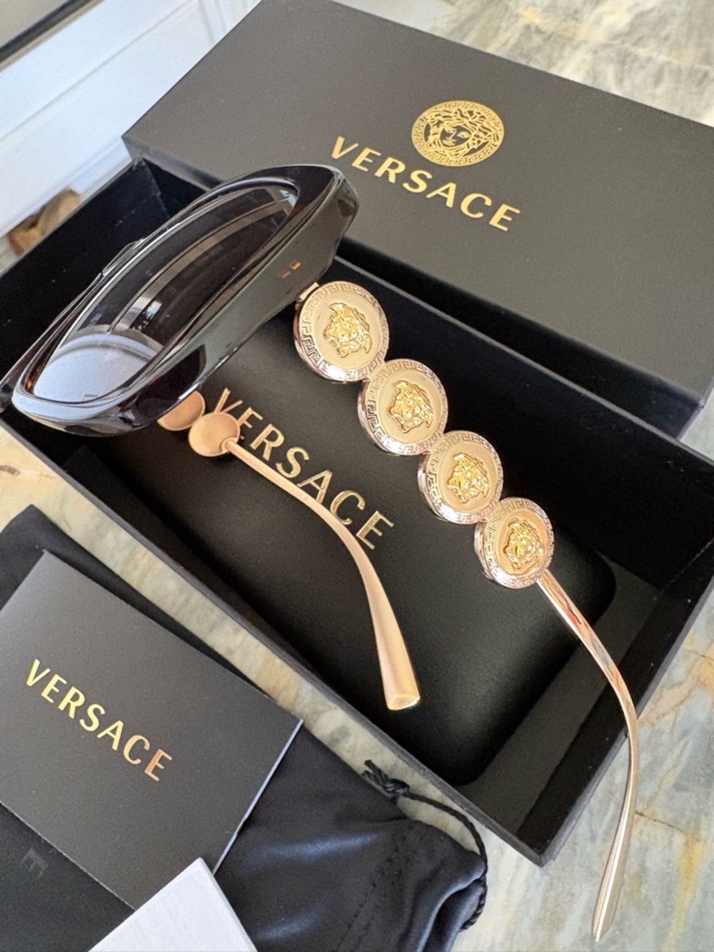 BRAND NEW Versace Gold Medusa Frame Glasses Brown Havana Box Dustbag WOW